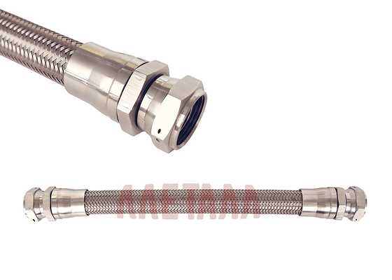Completed aviation PTFE hose with a combined crimp connection