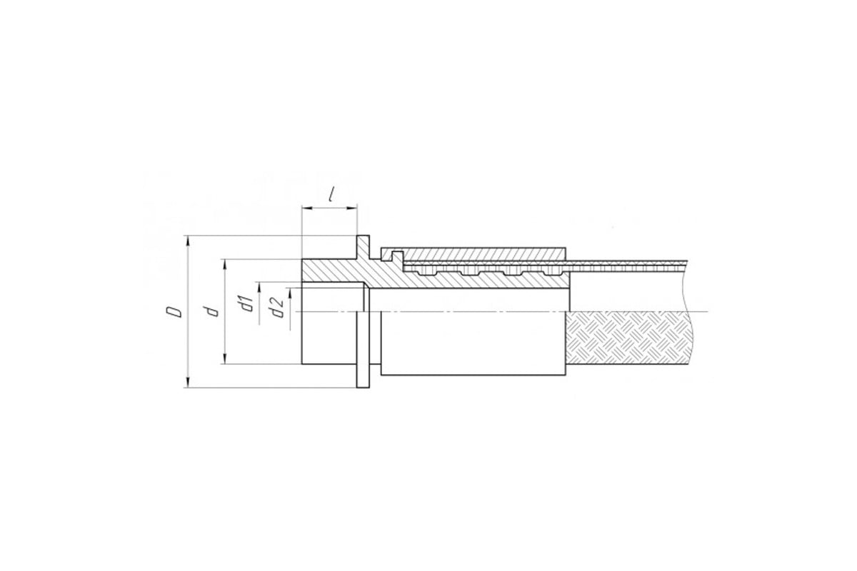 Dimensioned sectional drawing for 8Д0.447.022, Weld-end connection