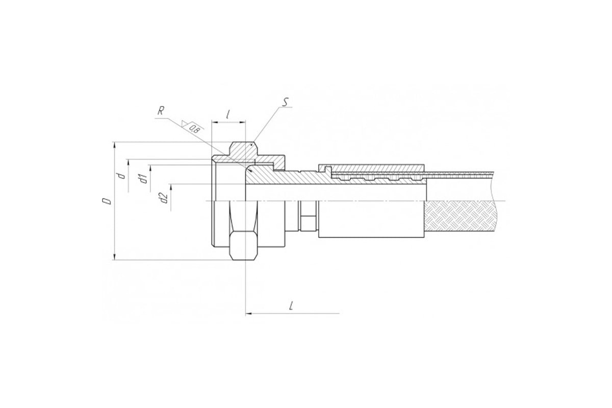 Dimensioned sectional drawing for 8Д0.447.058, Spherical-seat fittings